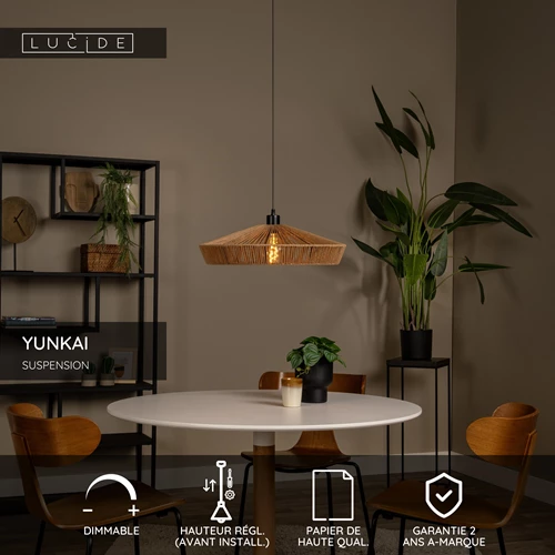 Lucide YUNKAI - Suspension - Ø 50 cm - 1xE27 - Naturel - USP